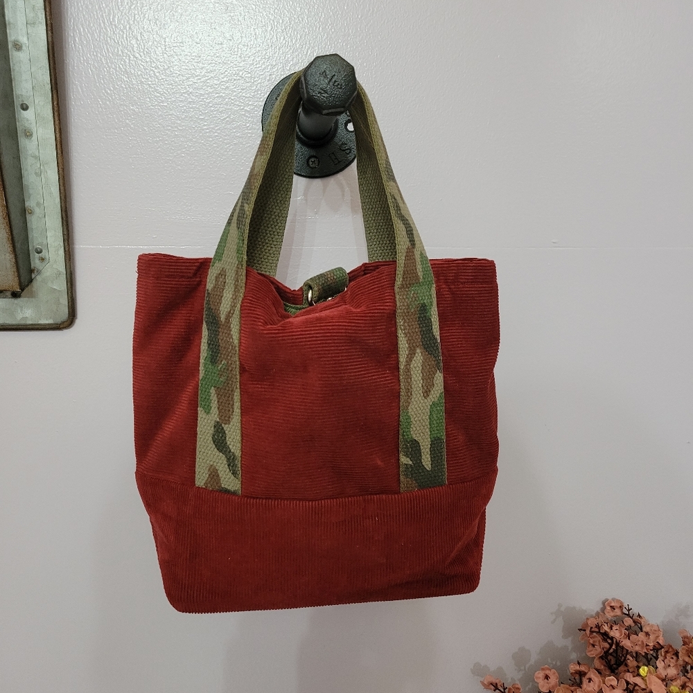Red & Camo corduroy tote.